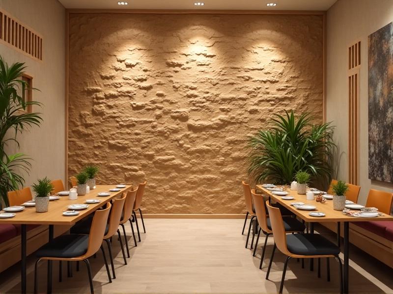 Close-up of various acoustic materials: textured cork wall tiles, woven hemp baffles, and perforated wooden panels with soft backlighting, arranged in a textured collage demonstrating sound-absorbing solutions.