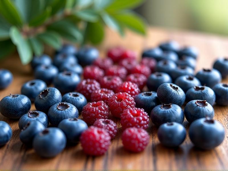 Side-by-side comparison of fresh, freeze-dried, and canned blueberries in clear glass bowls on a wooden table. Fresh berries glisten with moisture, freeze-dried ones appear porous and vibrant red-blue, while canned berries float in opaque syrup under warm natural light.