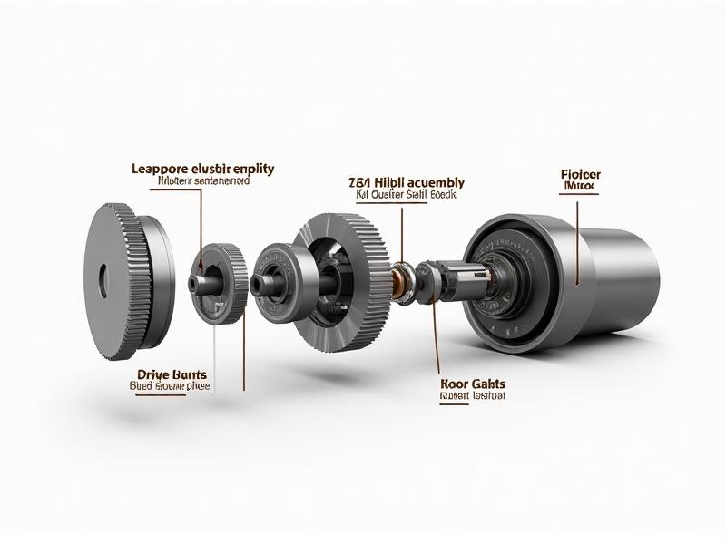 Exploded diagram of a premium flat burr grinder, showcasing polished steel burrs, adjustment ring, and motor assembly. Technical illustration style with labels highlighting key components, set against a clean white background for educational clarity.